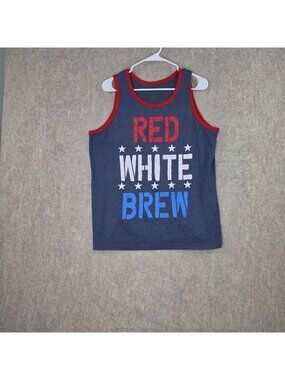 Hanes Mens Graphic Tank Top Navy Blue Red White Brew  Sleeveless Cotton Blend XL